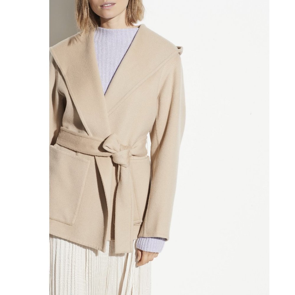 NWT Vince Hooded Belted Wool Cashmere Coat, XL